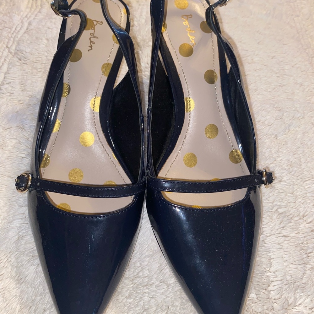 Boden Navy Patent Pointed-Toe Slingback Flats